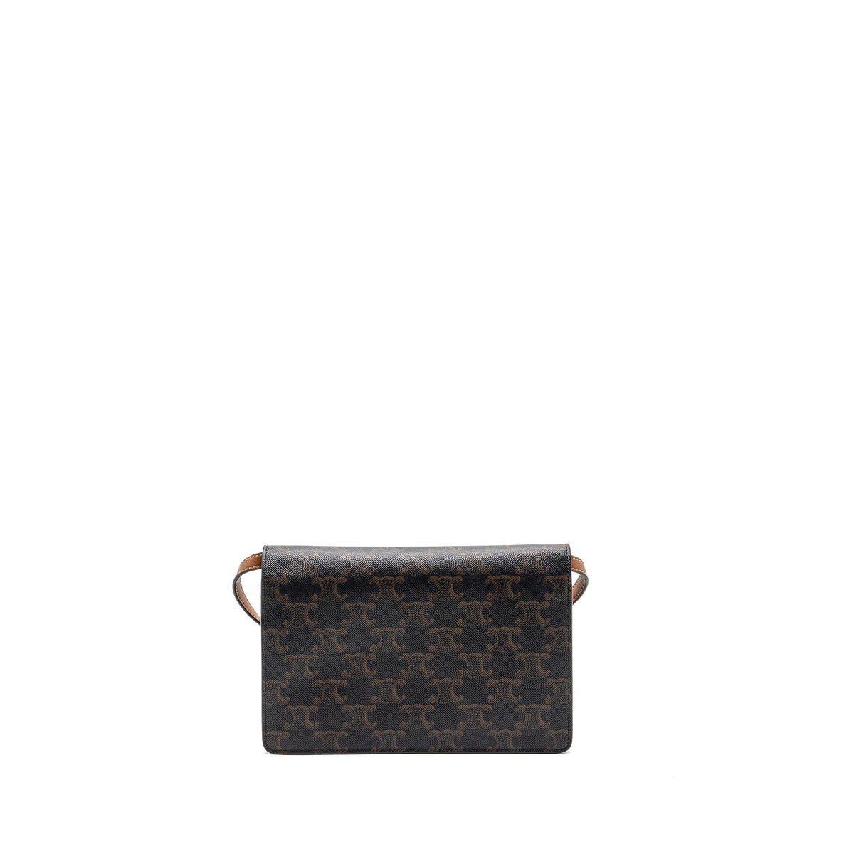 Celine Wallet on Strap Triomphe Canvas/Smooth Lambskin TAN GHW