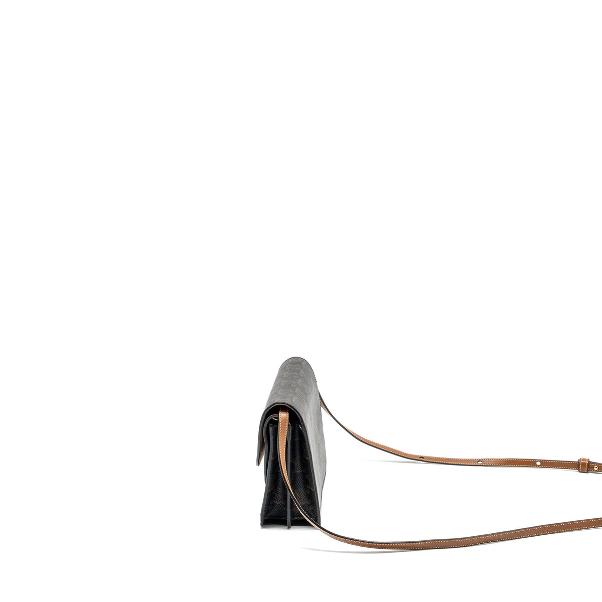 Celine Wallet on strap Triomphe Canvas / Smooth Lambskin Tan GHW