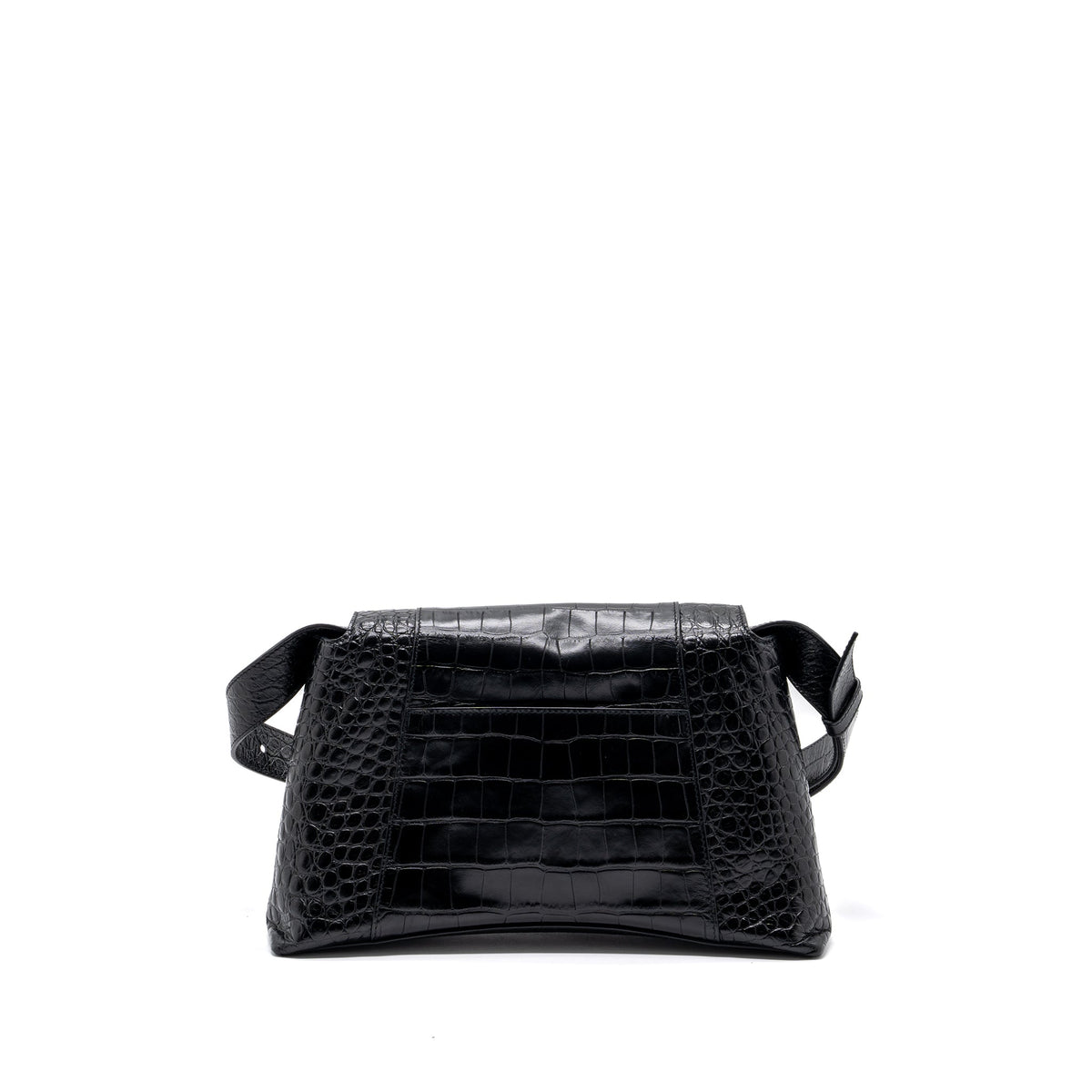 balenciaga Downtown Small Shoudler Bag Crocodile Embossed Black with Black Hardware