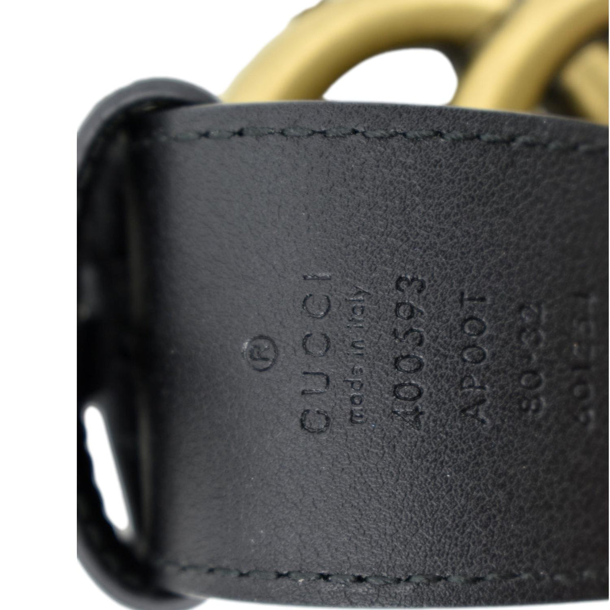 GUCCI Double G Buckle Leather Belt Size 80.32 Black 400593