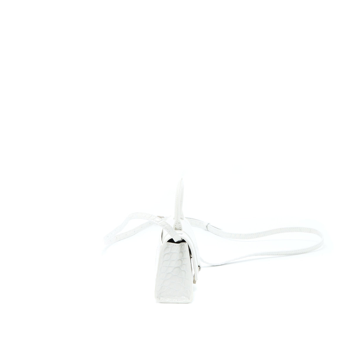 balenciaga Mini Hourglass Bag Croc Embossed Calfskin White SHW