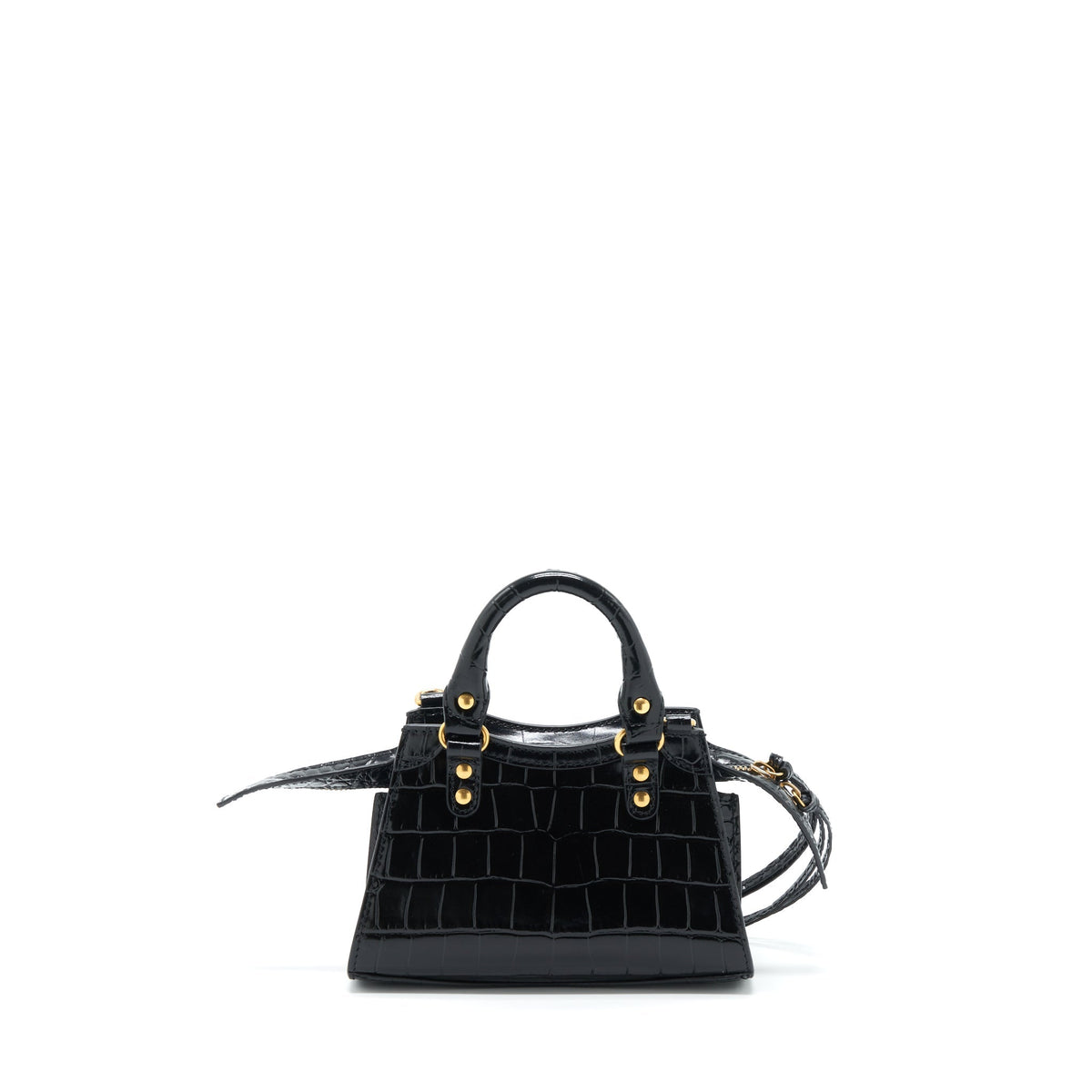 balenciaga Nano Neo Classic City Bag Croc-Embossed Calfskin Black GHW