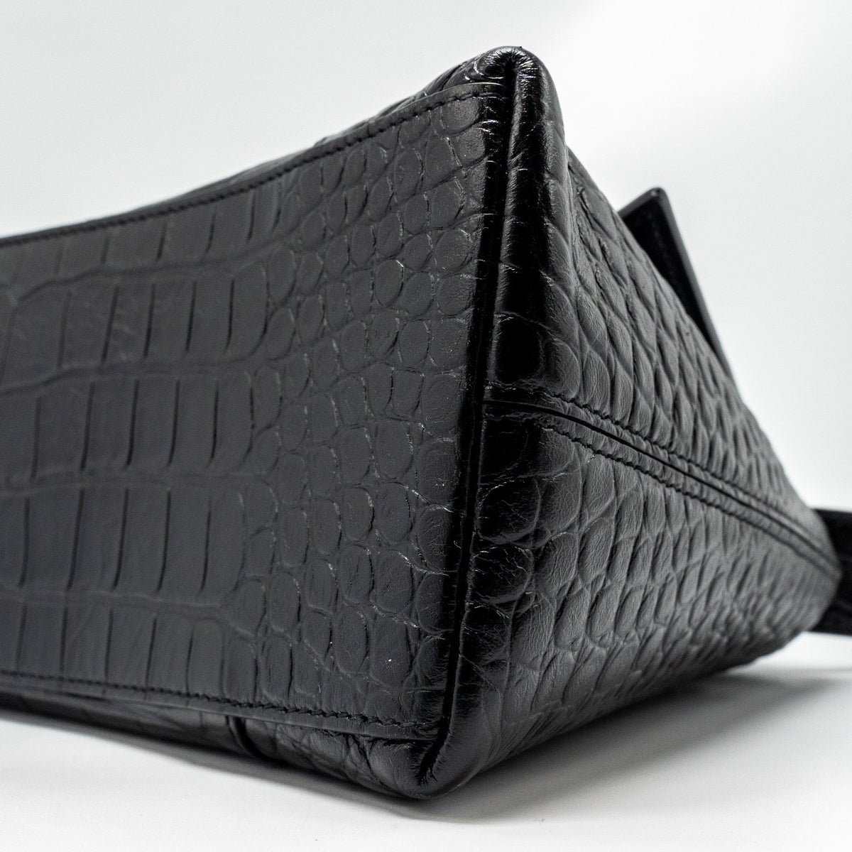 balenciaga Limited Edition Downtown Small Shoulder Bag Croc-Embossed Calfskin Black with Black Hardware