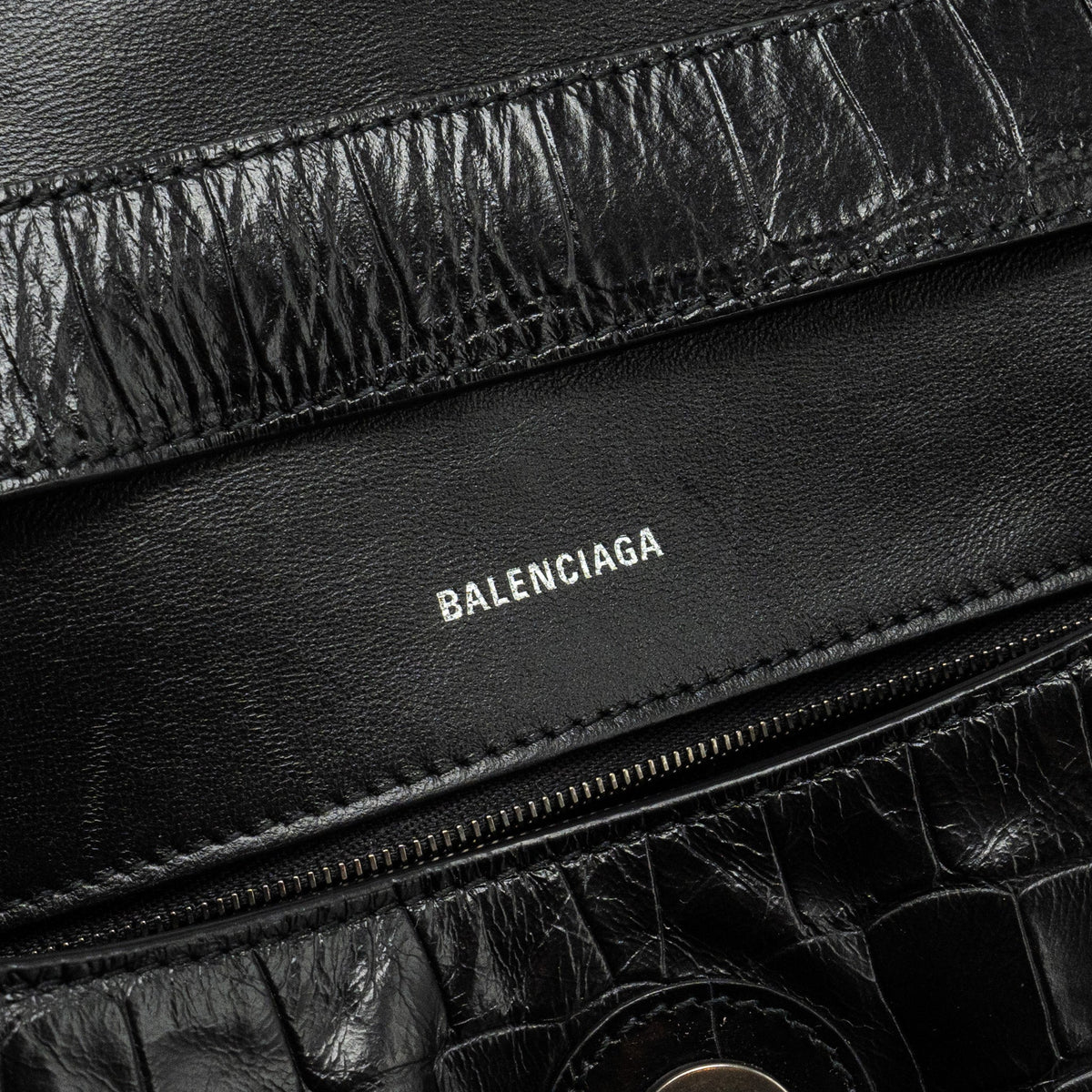 balenciaga Limited Edition Downtown Small Shoulder Bag Croc-Embossed Calfskin Black with Black Hardware