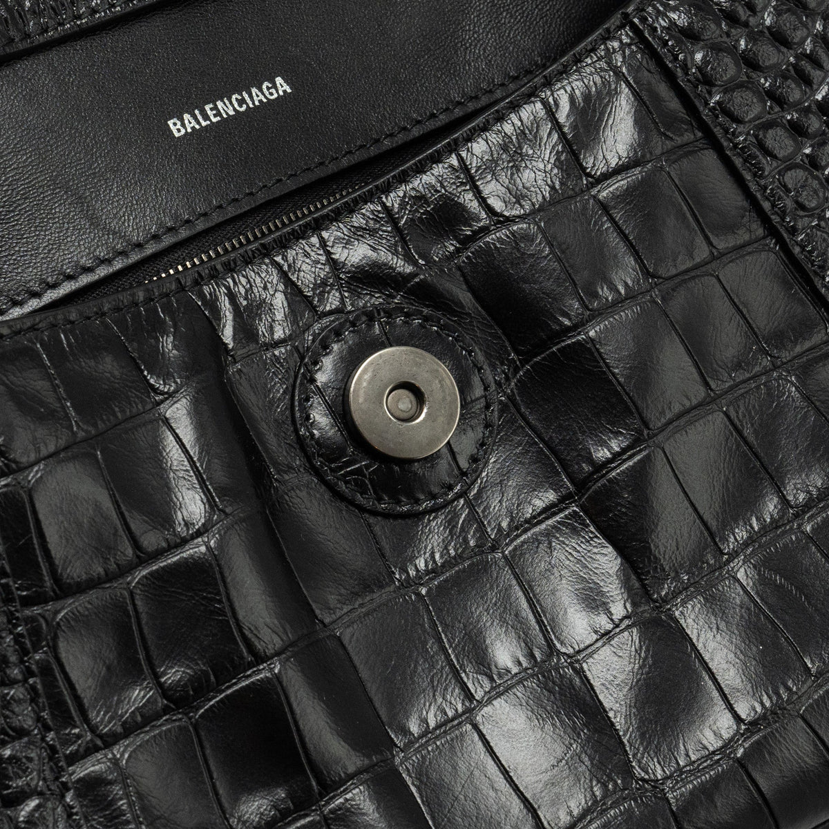 balenciaga Limited Edition Downtown Small Shoulder Bag Croc-Embossed Calfskin Black with Black Hardware
