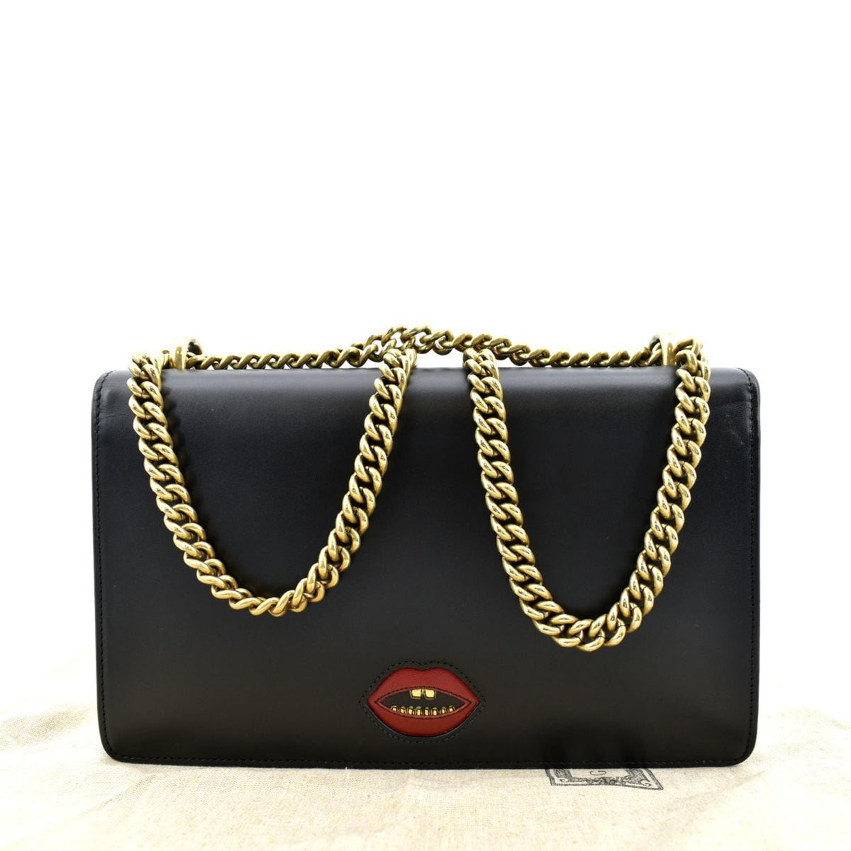 GUCCI Knight Malaga Kid Heart Medium Leather Crossbody Bag Black 431777
