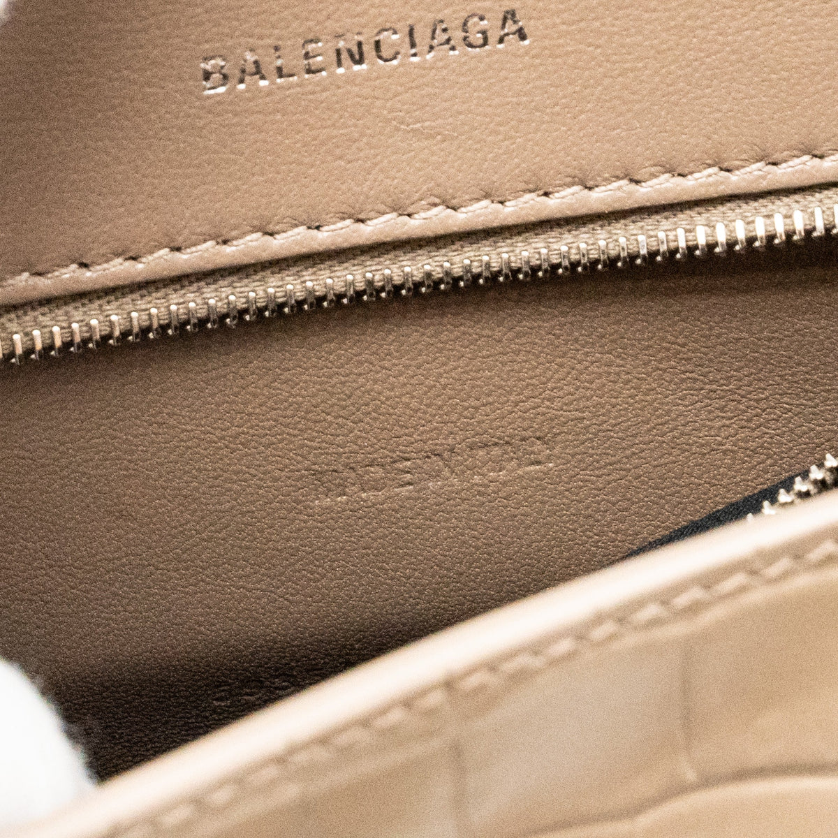 balenciaga Small Hourglass Bag Croc-Embossed Calfskin Dark Beige SHW