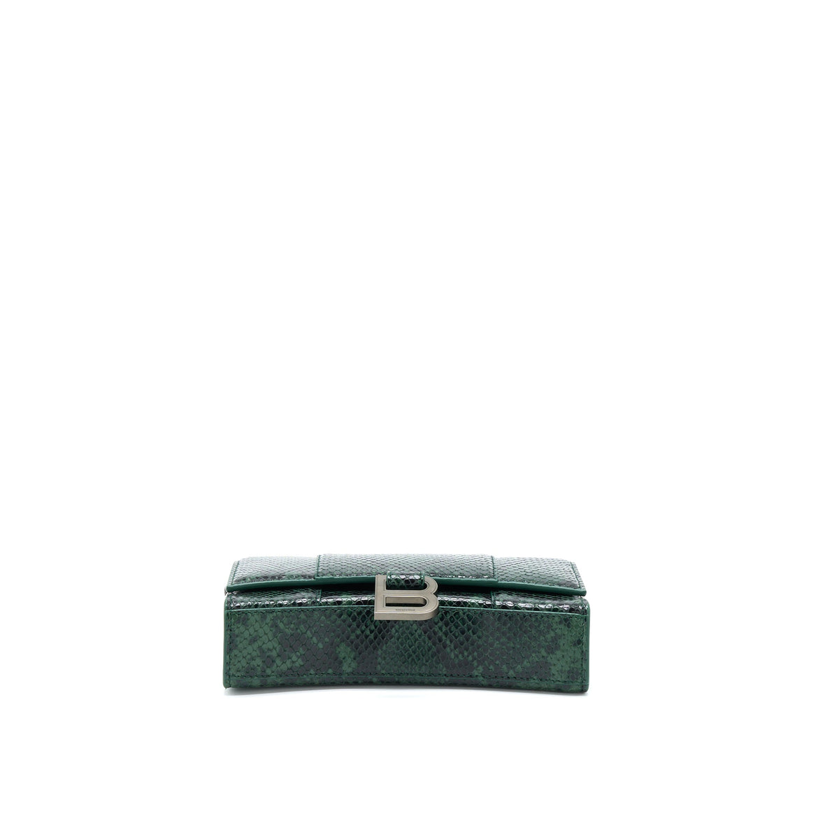 balenciaga Hourglass Wallet With Chain Python Embossed Calfskin Black/ Dark Green
