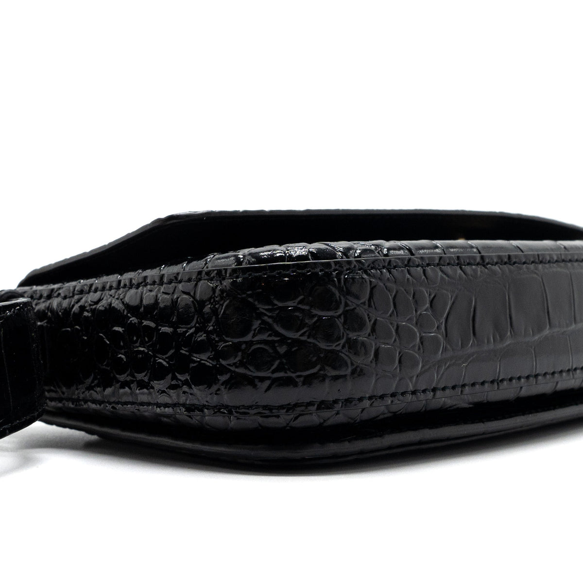 balenciaga Ghost Sling Bag Croc Embossed Leather Black GHW
