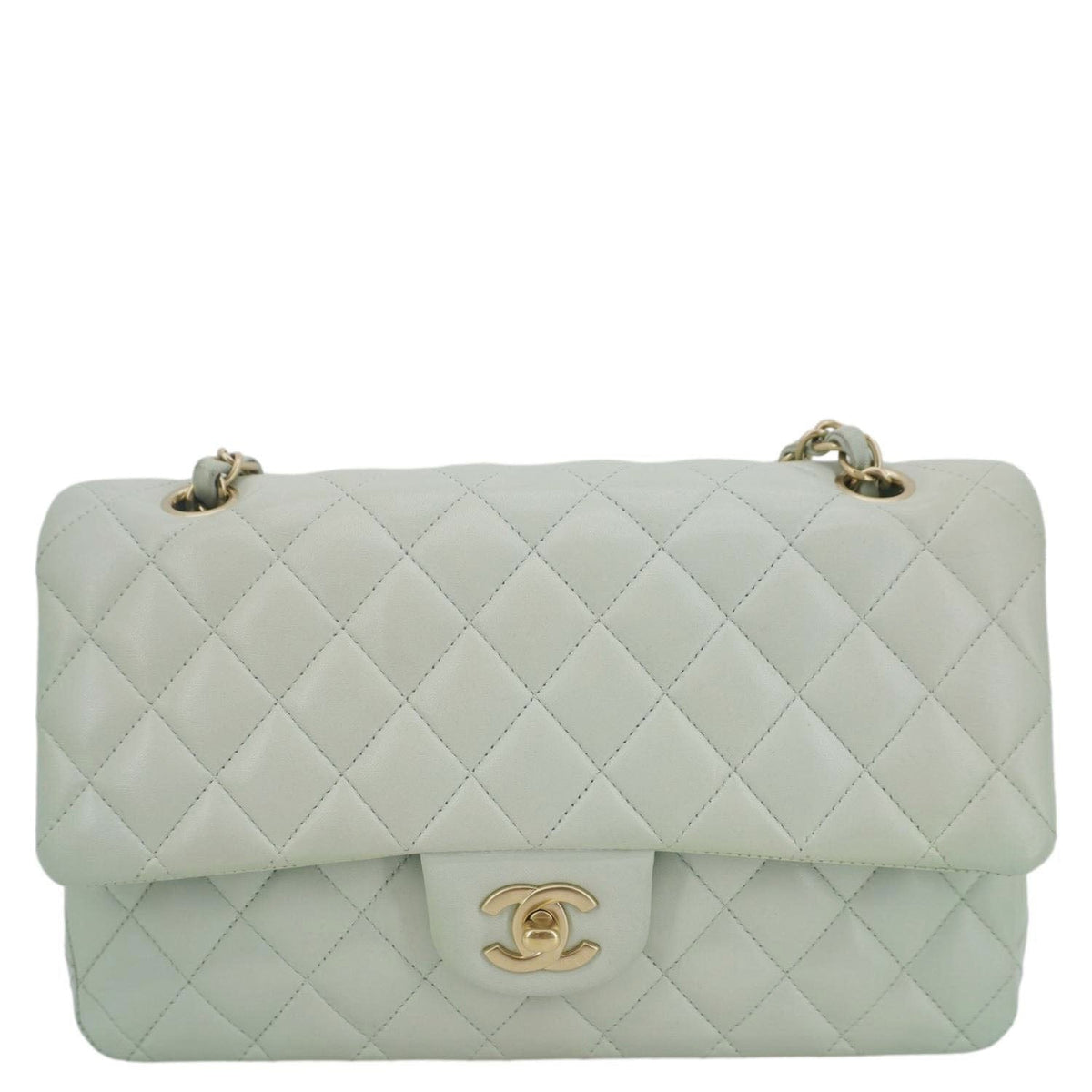 Chanel Classic Double Flap Small Quilted Leather Shoulder Bag Light Green