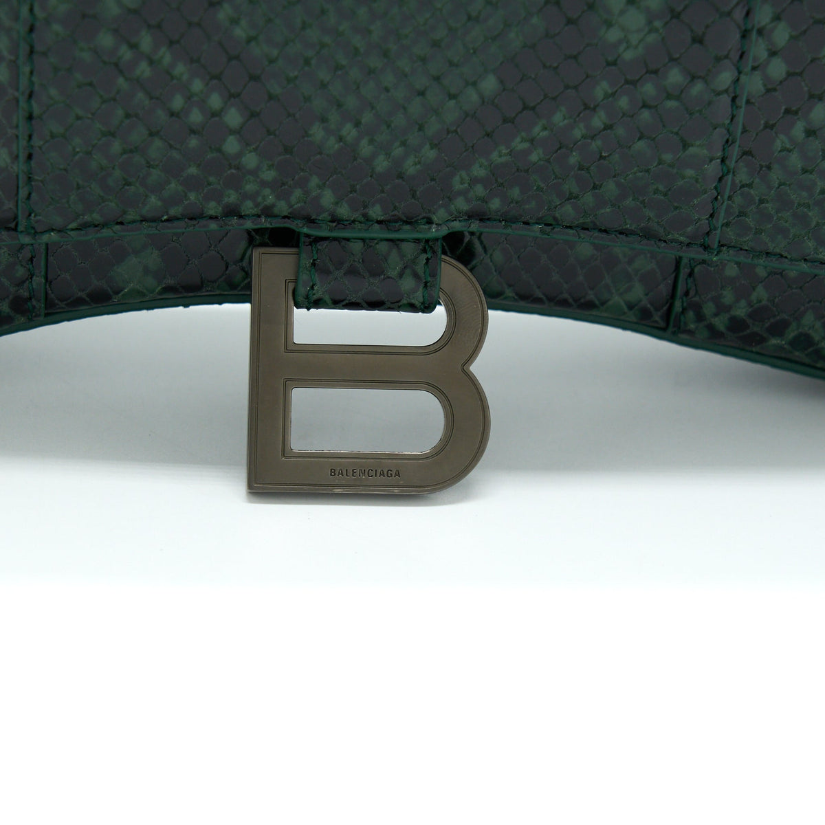 balenciaga Hourglass Wallet With Chain Python Embossed Calfskin Black/ Dark Green