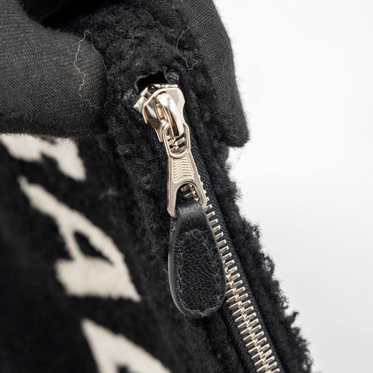 balenciaga zip pouch clutch shearling black/ white SHW
