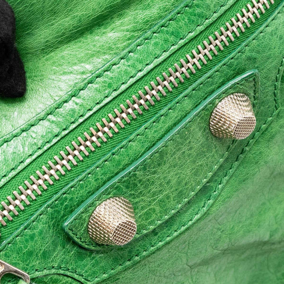 balenciaga zip handle bag green leather SHW