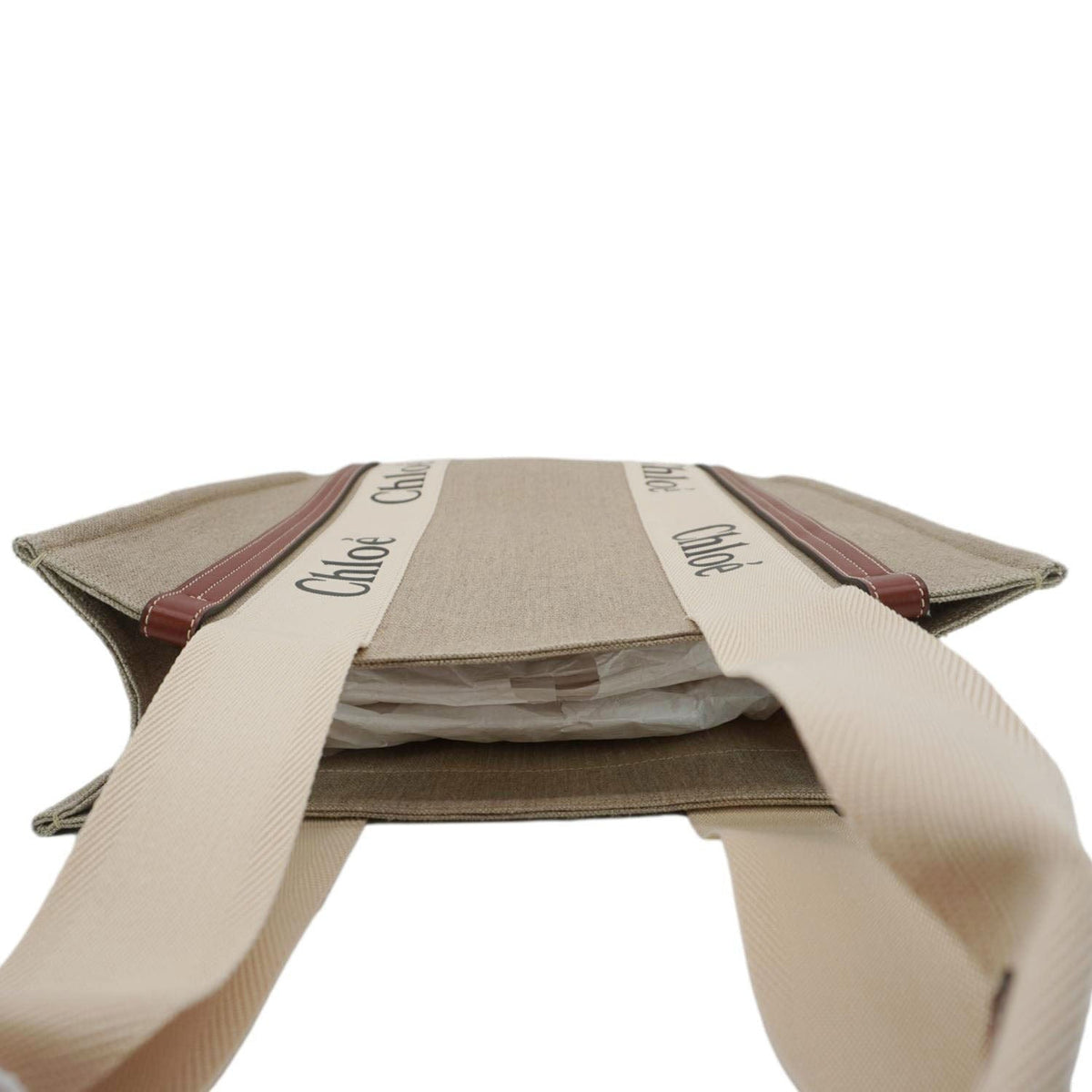 Chloe Woody Striped Canvas Tote Bag Beige