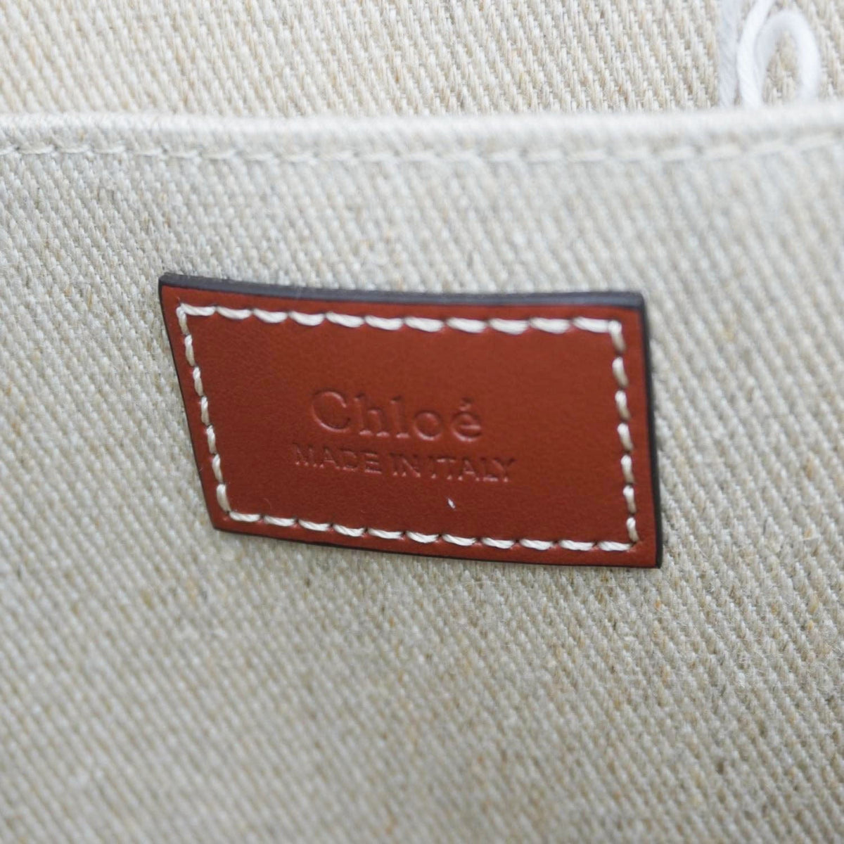Chloe Woody Striped Canvas Tote Bag Beige