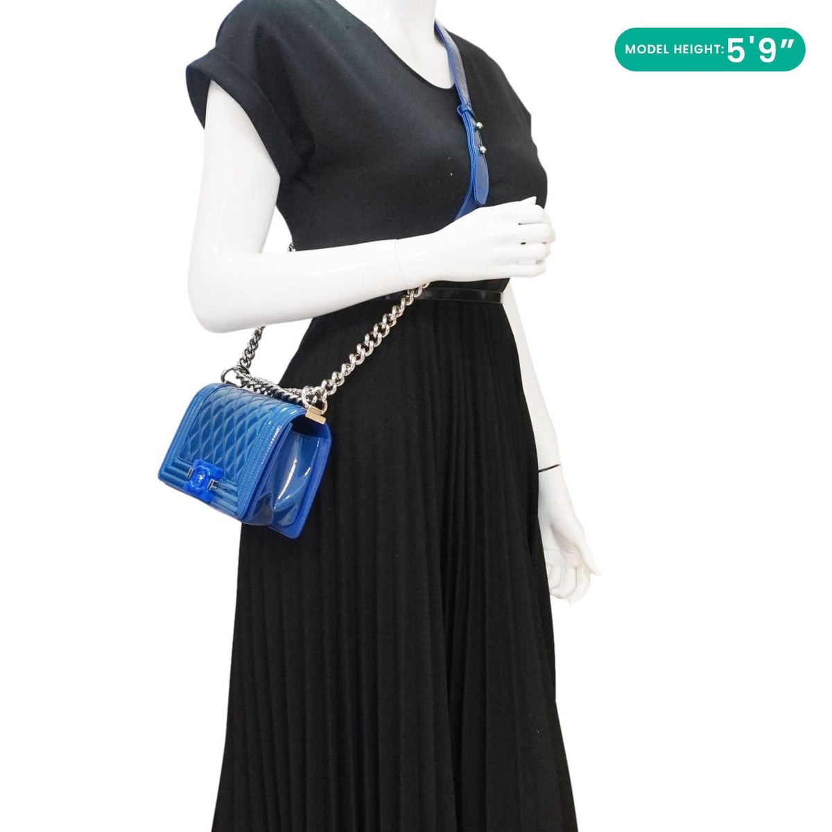 Chanel Boy Flap Small Plexiglass Patent Leather Crossbody Bag Blue