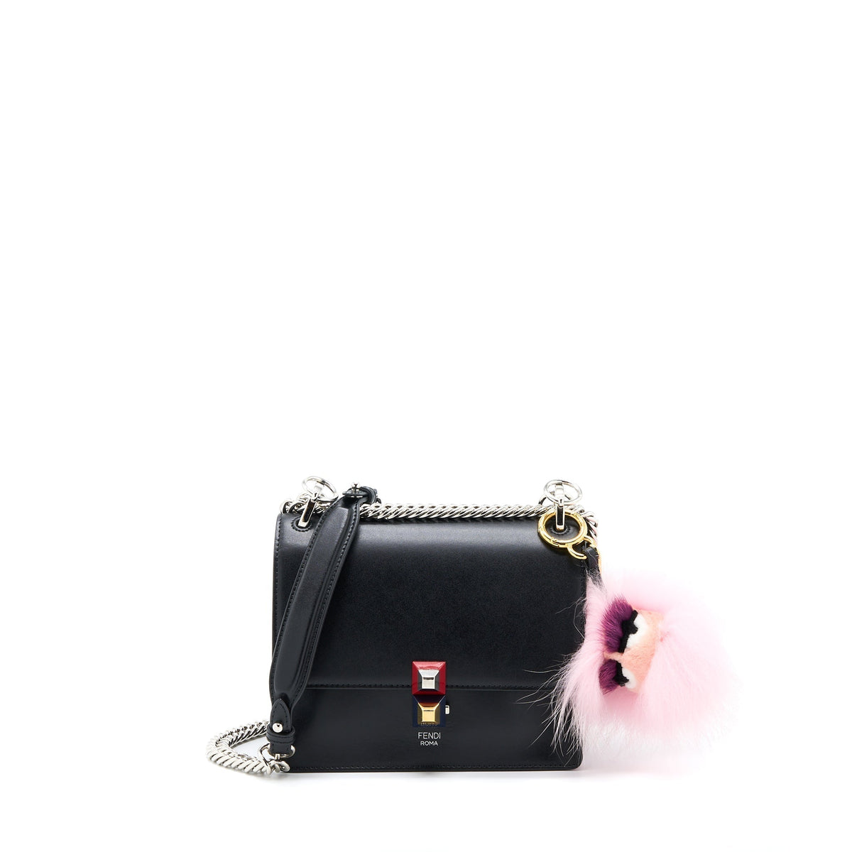 Top quality Fendi Kan I Calfskin Black SHW With An Extra Bag Charm
