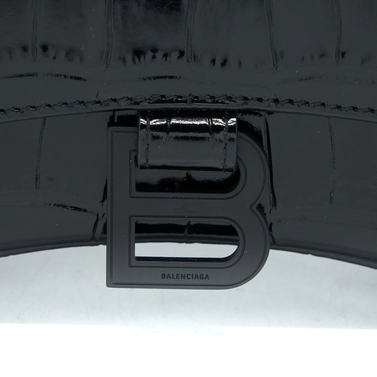 balenciaga Hourglass XS Croc-Embossed Leather Black with Black Hardware