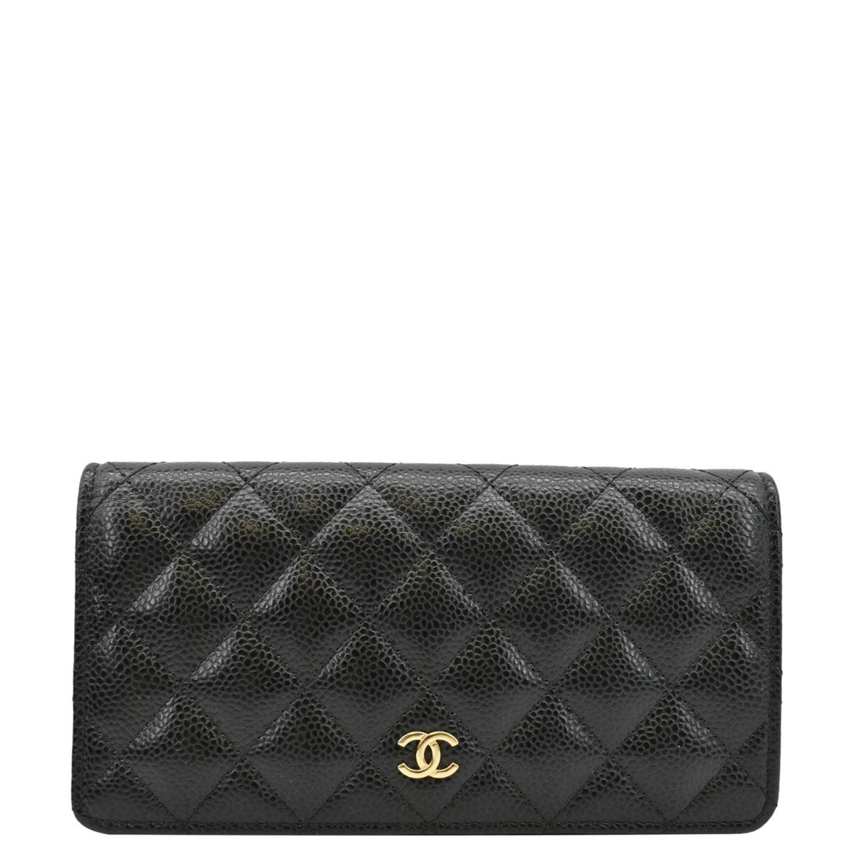 Chanel Bifold Quilted Caviar Leather Long Wallet Black