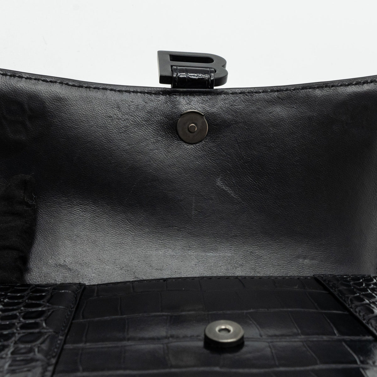 balenciaga Hourglass S Croc-Embossed Calfskin So Black
