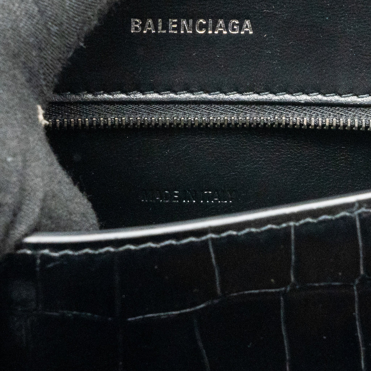 balenciaga Hourglass S Croc-Embossed Calfskin So Black