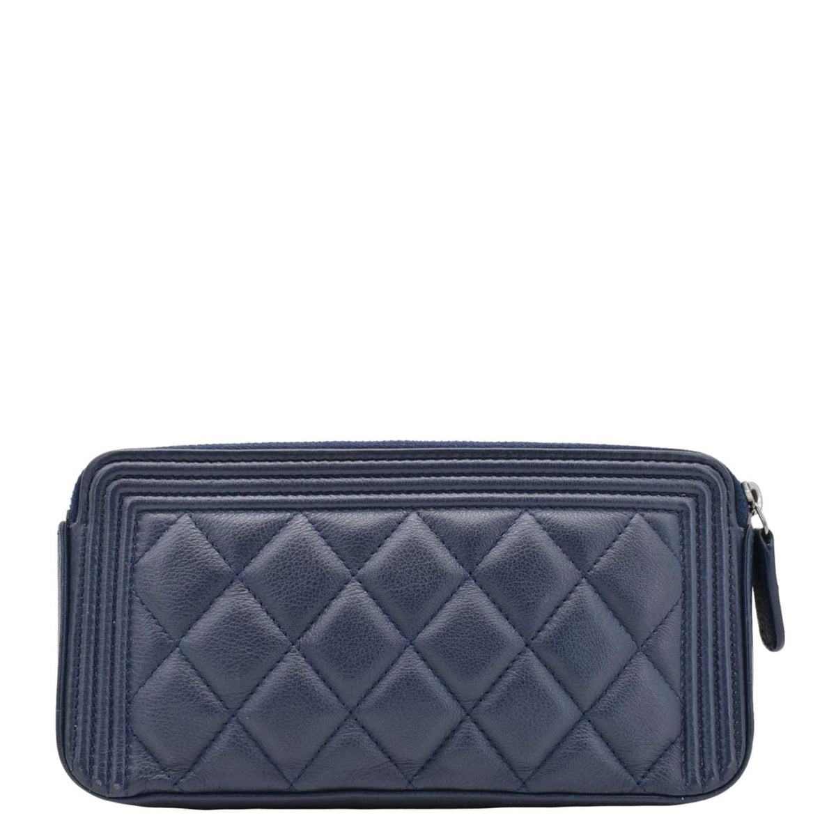 Chanel Boy Double Zip Wallet on Chain Leather Crossbody Bag Navy Blue
