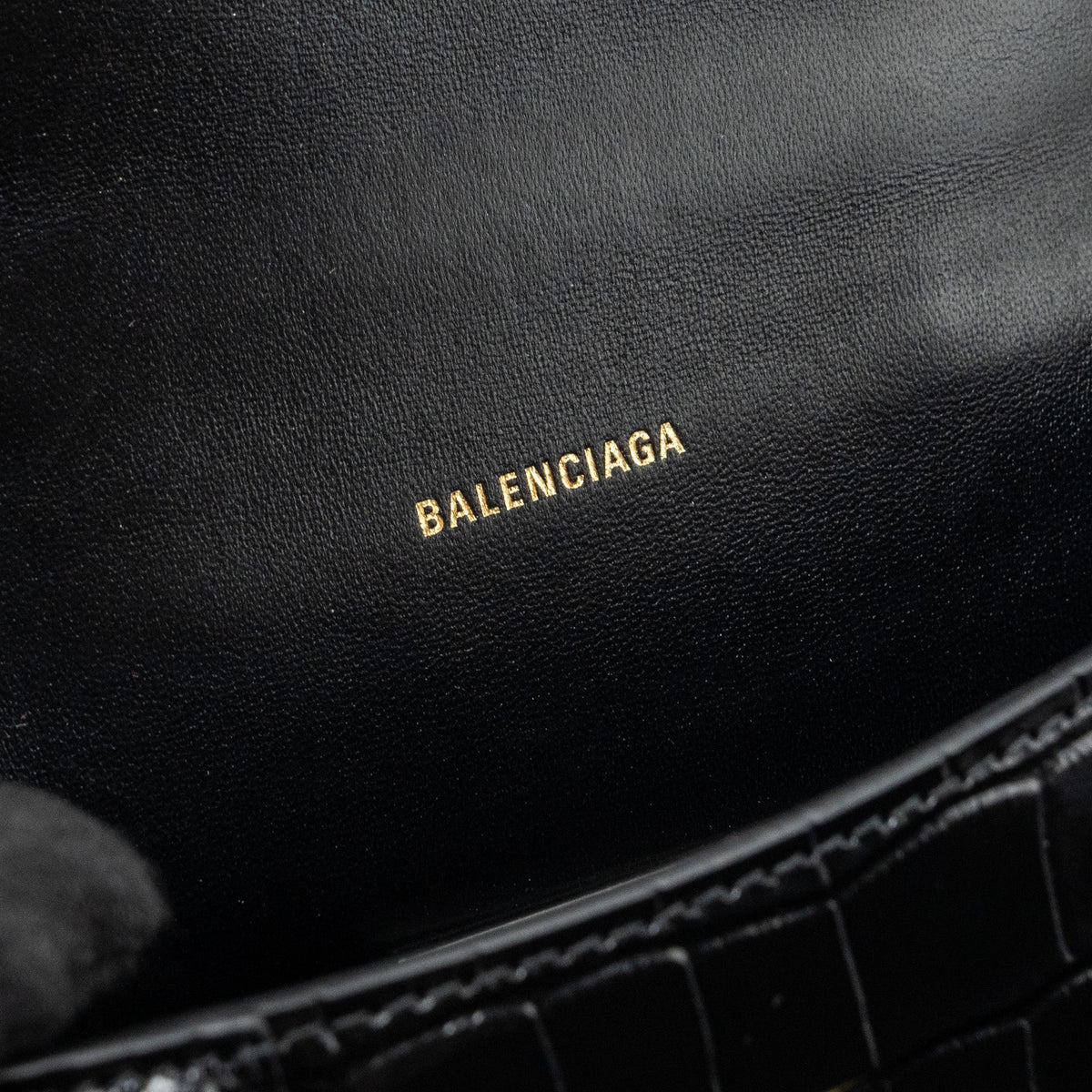balenciaga Hourglass XS Handbag Crocodile Embossed Black GHW