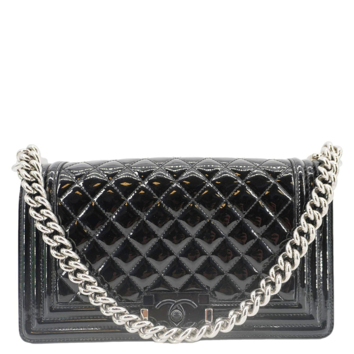 Chanel Boy Flap Medium Plexiglass Patent Leather Crossbody Bag Black