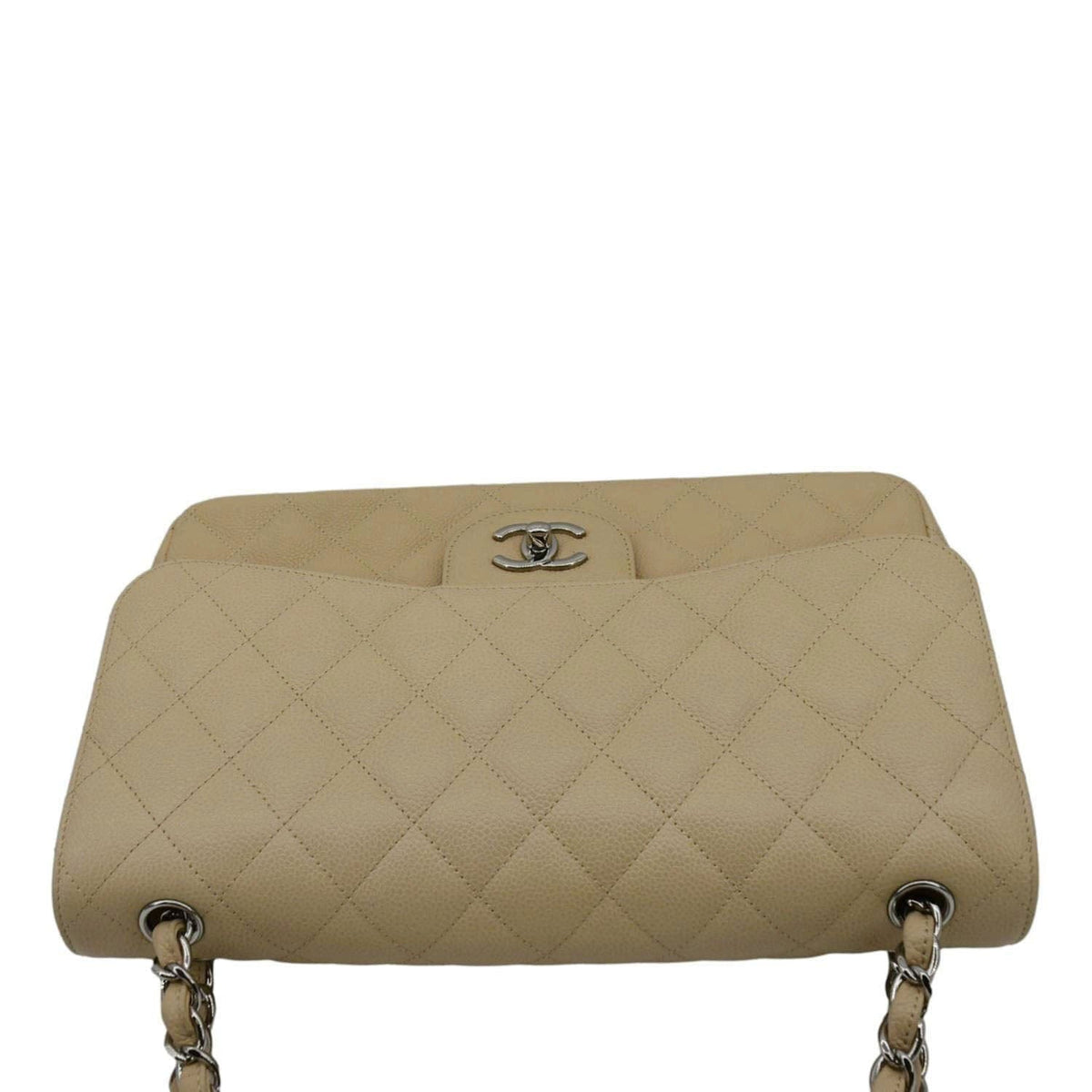 Chanel Classic Jumbo Double Flap Quilted Caviar Leather Shoulder Bag Cream