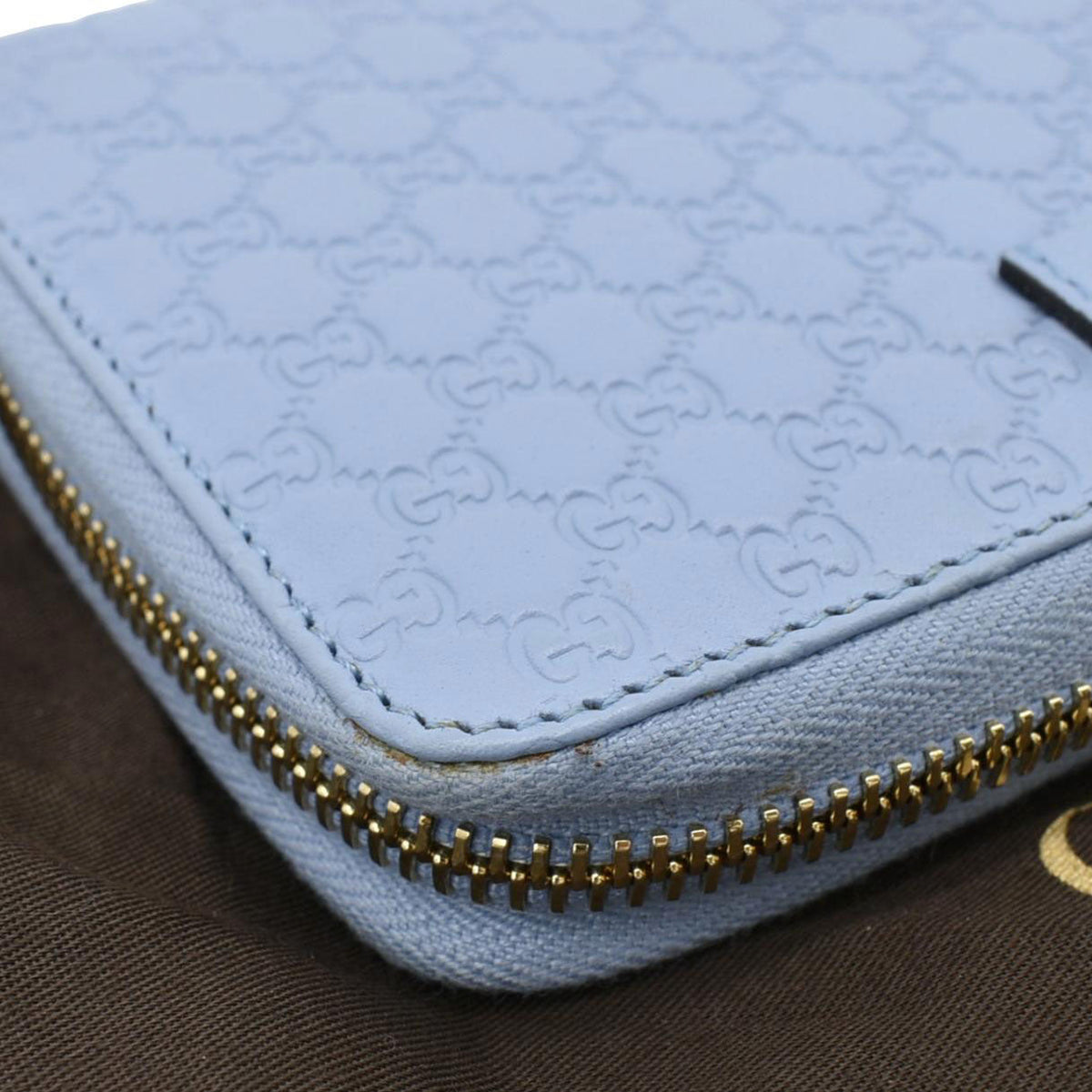 GUCCI Zip Around Soft Microguccissima Leather Wallet Light Blue 449423
