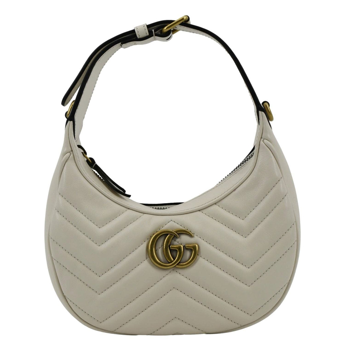 GUCCI GG Marmont Half Moon Leather Shoulder Bag White 699514