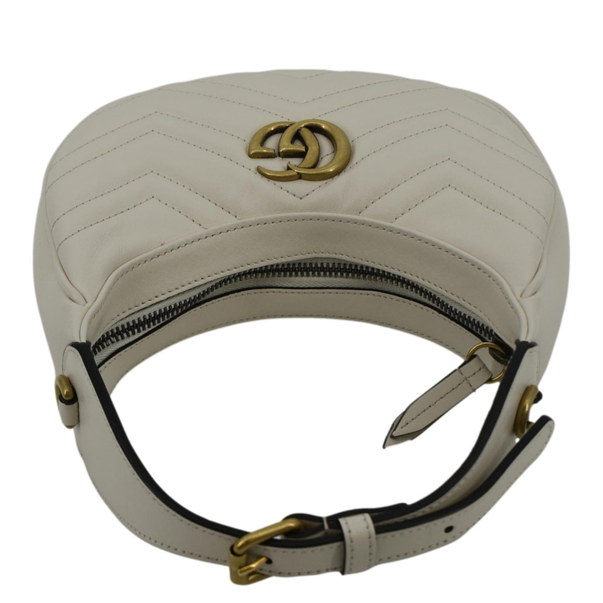 GUCCI GG Marmont Half Moon Leather Shoulder Bag White 699514