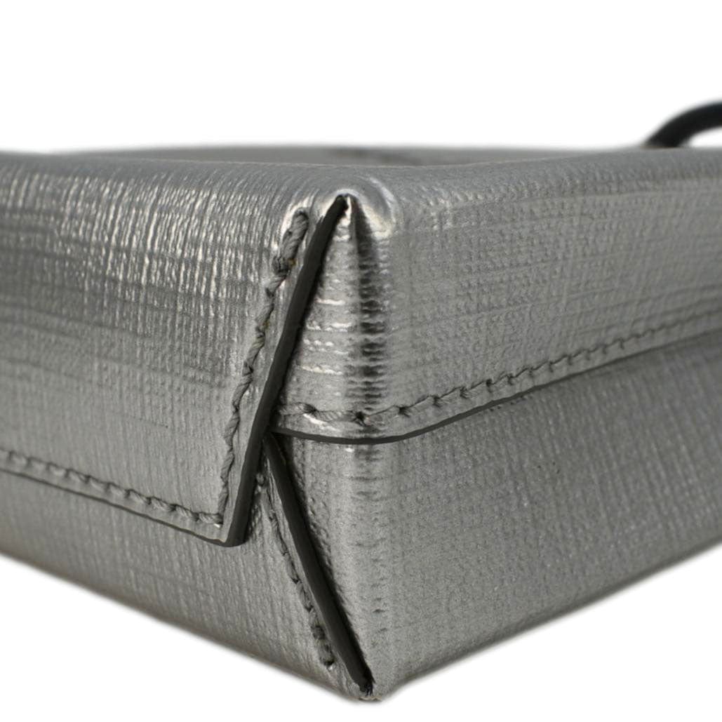 balenciaga Metallic Logo Leather Shopping Phone Holder Silver