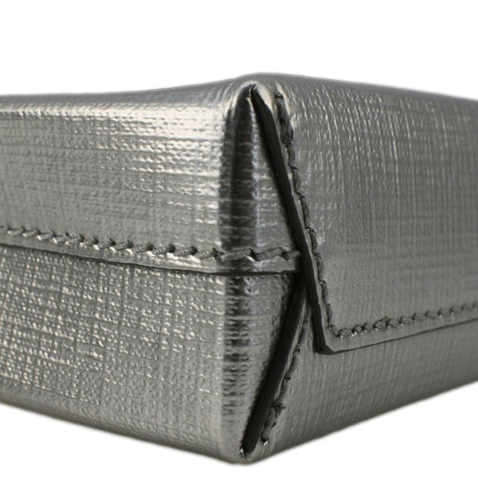 balenciaga Metallic Logo Leather Shopping Phone Holder Silver