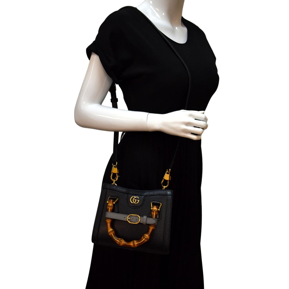 GUCCI Diana Bamboo Mini Leather Tote Bag Black 702732