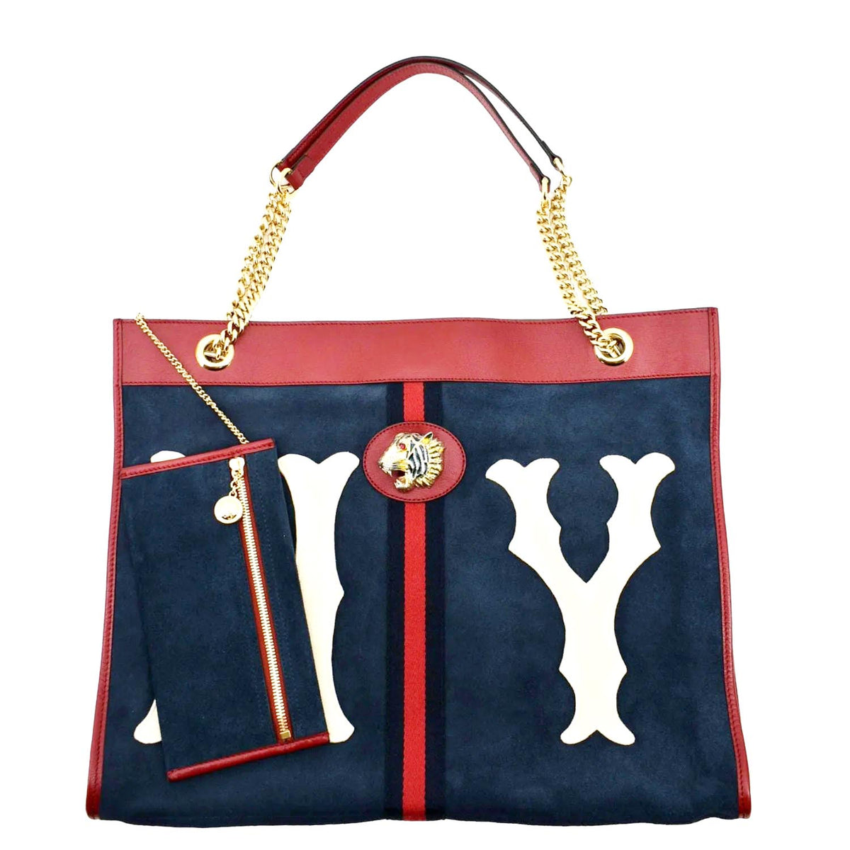 GUCCI Rajah Large Leather Tote Shoulder Bag Navy Blue 537219