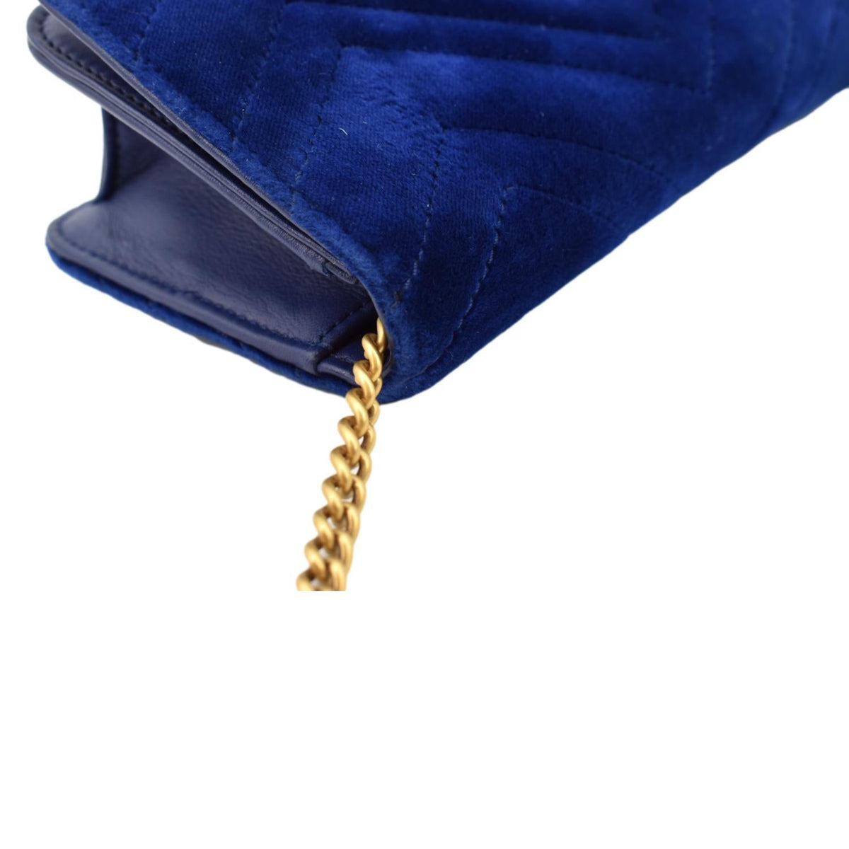 GUCCI Marmont GG Mini Velvet Matelasse Crossbody Bag Blue 488426