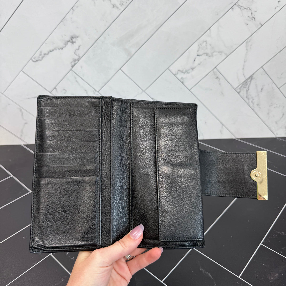 Gucci Black Guccisma Leather Long Wallet