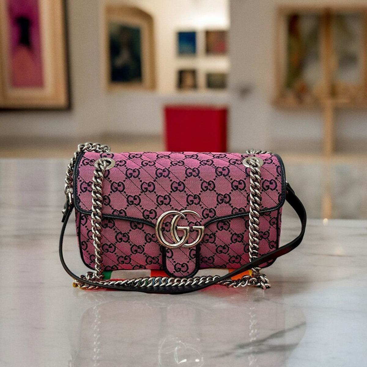 BRAND NEW Gucci Pink Canvas Small Marmont Crossbody Bag