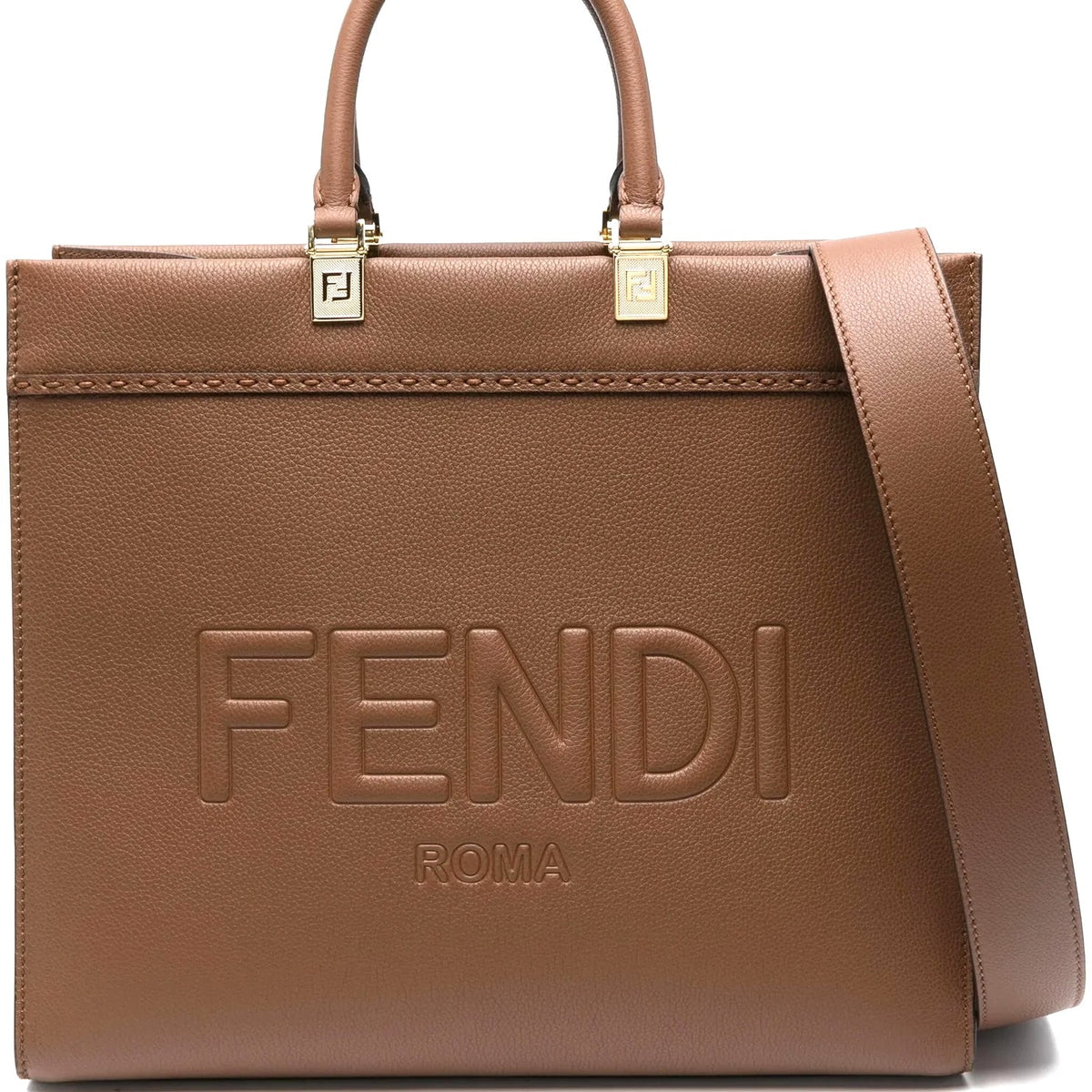 FENDI SUNSHINE CALFSKIN LEATHER MEDIUM SHOPPER TOTE BAG