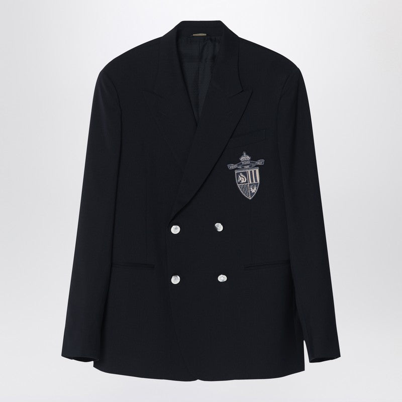 Fendi Double-Breasted Jacket In Midnight Blue Virgin Wool Men
