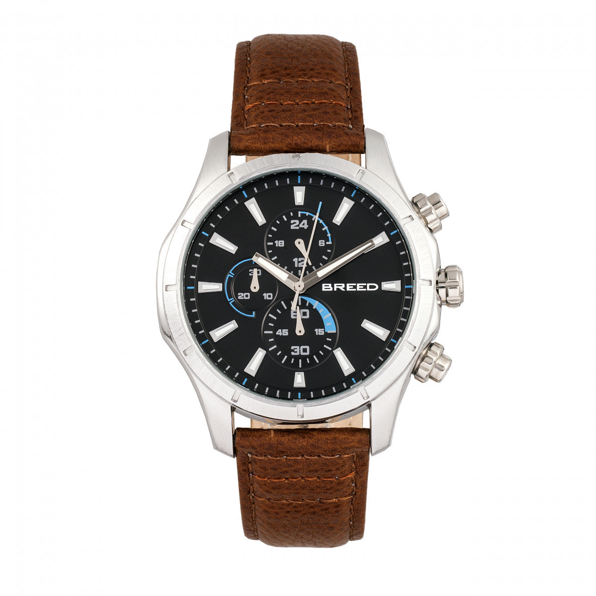 Breed Lacroix Chronograph Leather-Band Watch - Silver/Brown