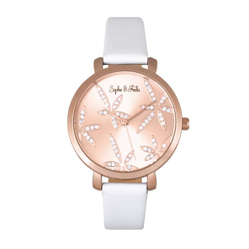 Sophie & Freda Key West Leather-Band Watch w//Swarovski Crystals
