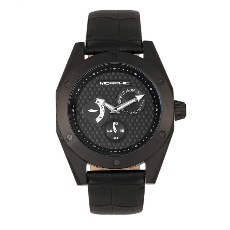 Morphic M46 Series Leather-Band Men's Watch w/Date