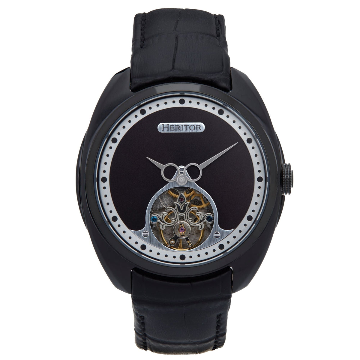 Heritor Automatic Roman Semi-Skeleton Leather-Band Watch