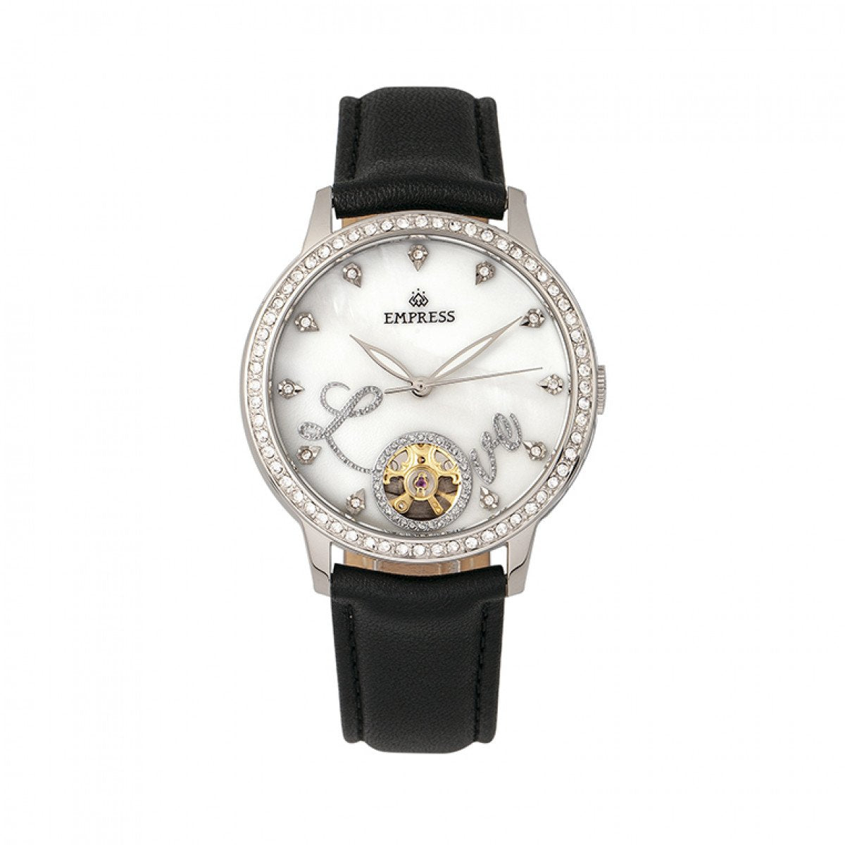 Empress Quinn Automatic MOP Semi-Skeleton Dial Bracelet Watch