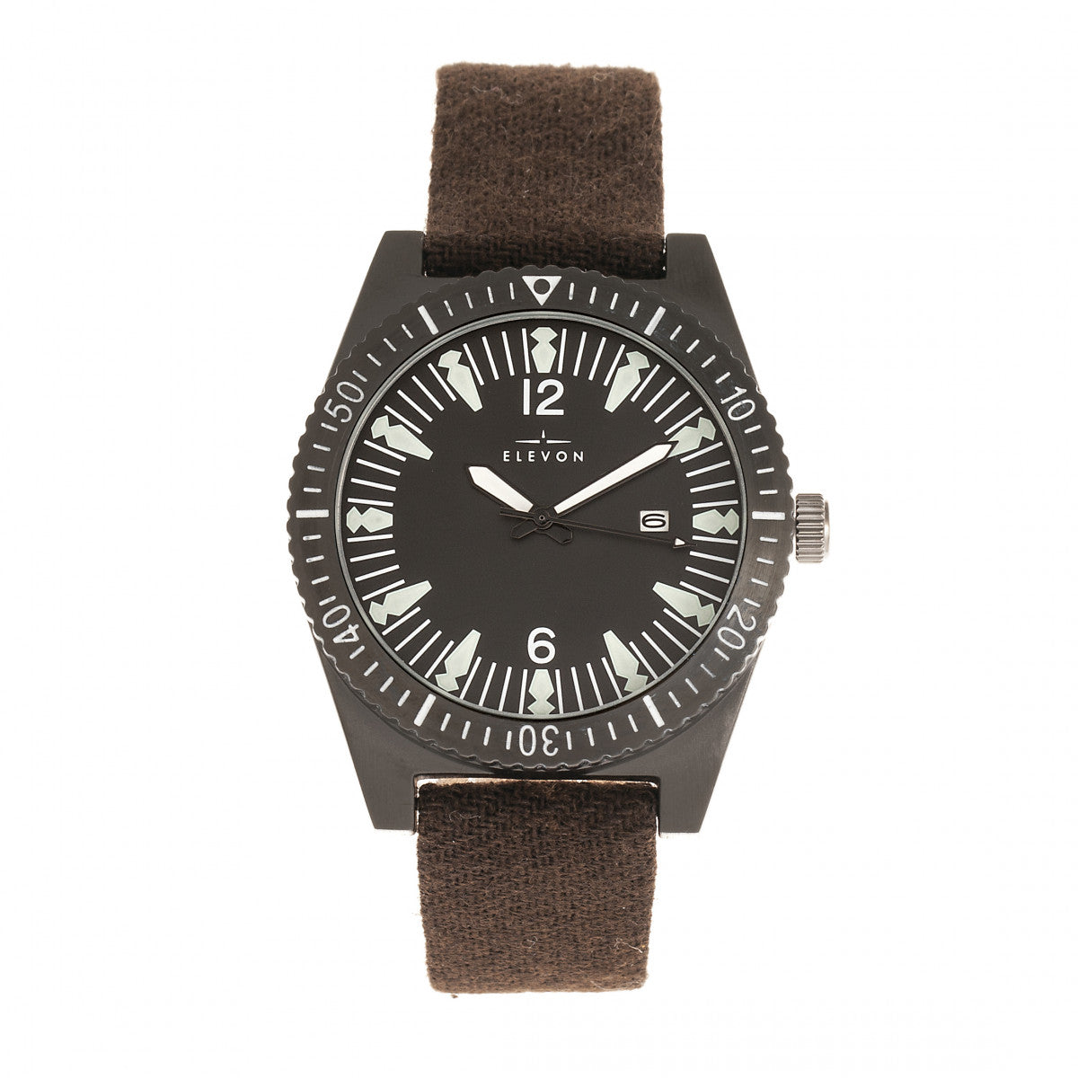 Elevon Jeppesen Pressed Wool Leather-Band Watch w/Date - Dark Brown