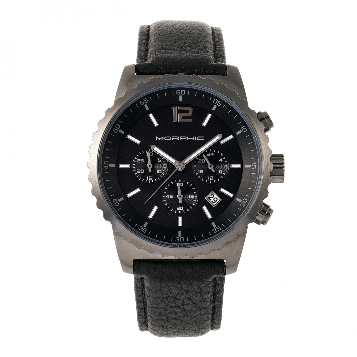 Morphic M67 Series Chronograph Leather-Band Watch w/Date - Gunmetal/Black
