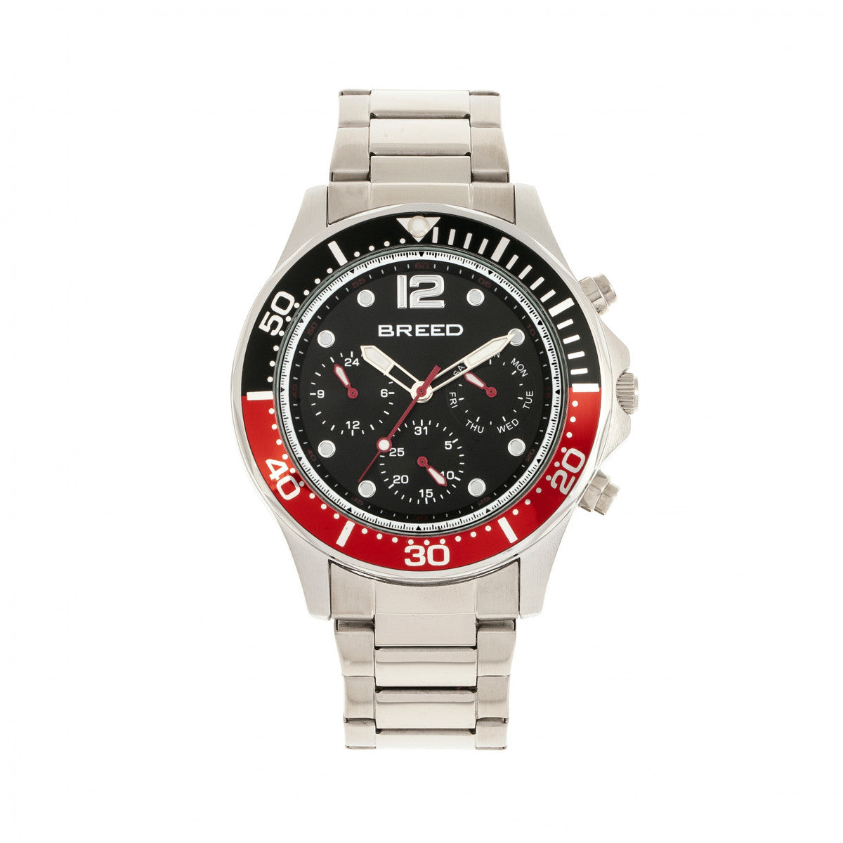 Breed Pegasus Bracelet Watch w/Day/Date - Red/Silver