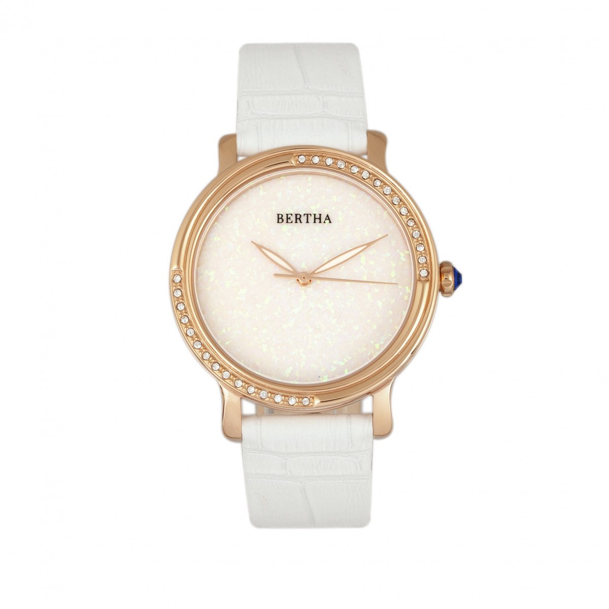 Bertha Courtney Opal Dial Leather-Band Watch